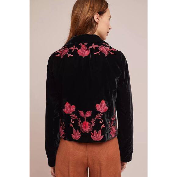 Ett:twa Anthropologie Velvet Embroidered Blazer Jacket - Picture 2 of 7